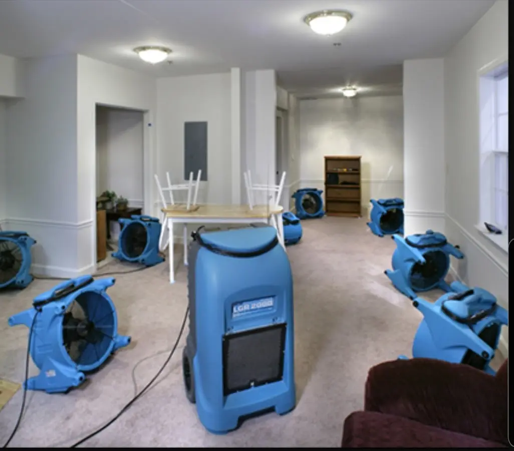 Air movers and dehumidifier setup for Water Extraction & Removal in Lapeer